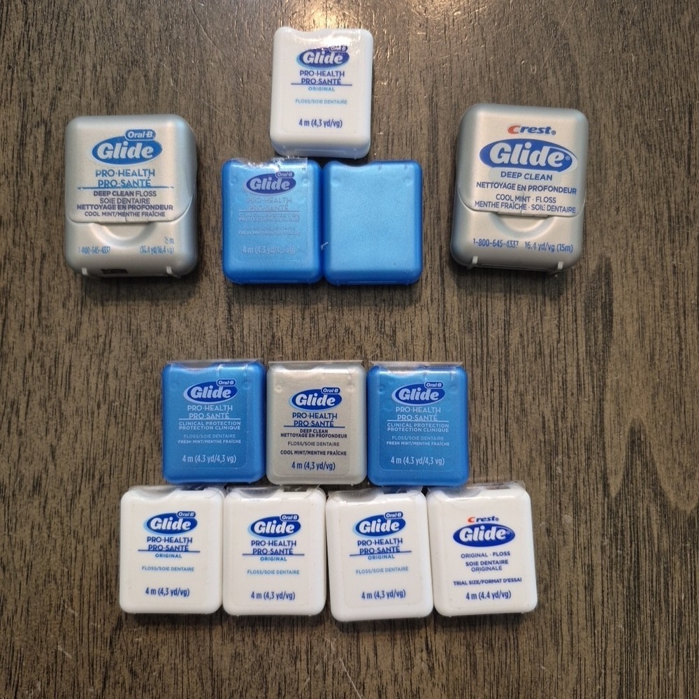 Oral-B Glide Pro-Health/Crest Assorted Floss Lot 4m/15m Lot  7 New 5 Opened READ